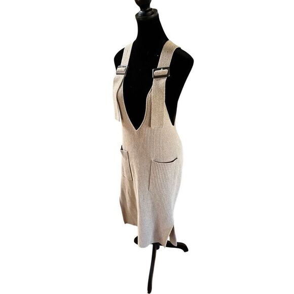 MOUSSY RIB KNIT JUMPER Sweater Overalls Dress Tan Women’s S/M/L Free Size - Picture 16 of 16